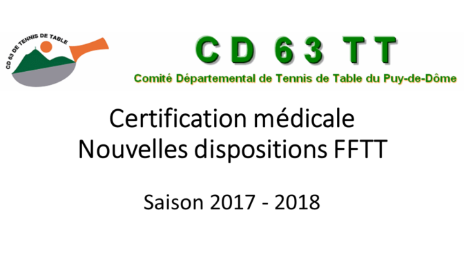 Certification médicale saison 2017-2018