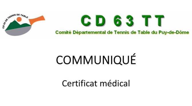 Certificat médical – Communiqué