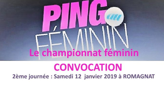 Championnat féminin : convocation 2ème journée