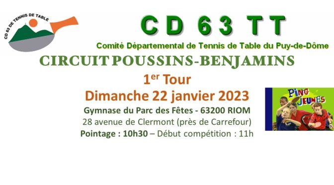 Circuit Poussins-Benjamins 1er Tour – Dimanche 22 janvier 2023 – RIOM