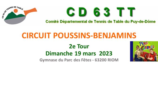 Circuit Poussins-Benjamins 2e Tour – Dimanche 19 mars 2023 – RIOM