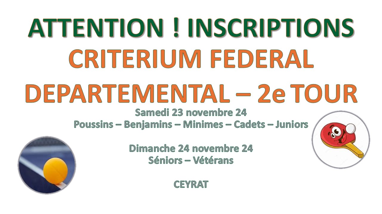 CF - INSCRIPTIONS POUR LE SECOND TOUR - Comité Départemental du Puy-de ...